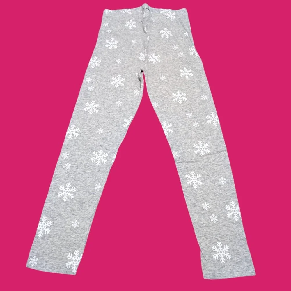 Pepco Full length Soft Cotton leggings Skinny Fit Stretchy Grey White Snowflakes